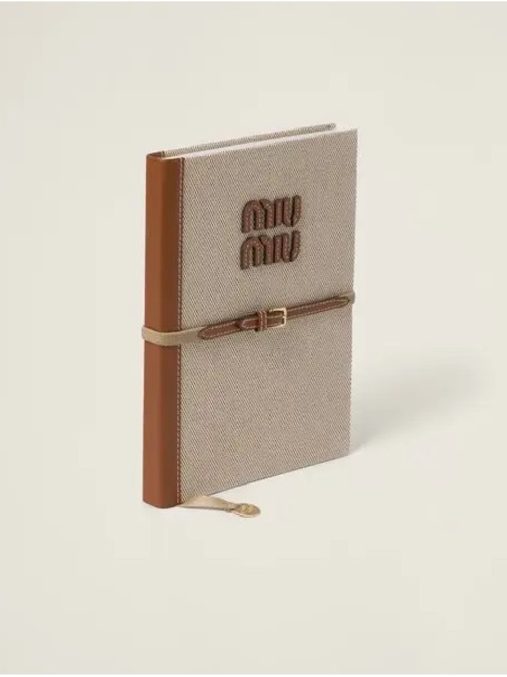 Miu Miu Beige Canvas and Brown Leather Belt-Closure Notebook Cover